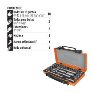 MT-13954 JUEGO DE 25 HERRAMIENTAS CUADRO 38 STD Y MM