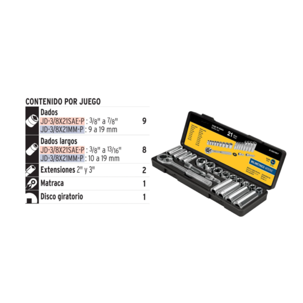 MT-21191 JUEGO DE 21 HERRAMIENTAS 38 MM